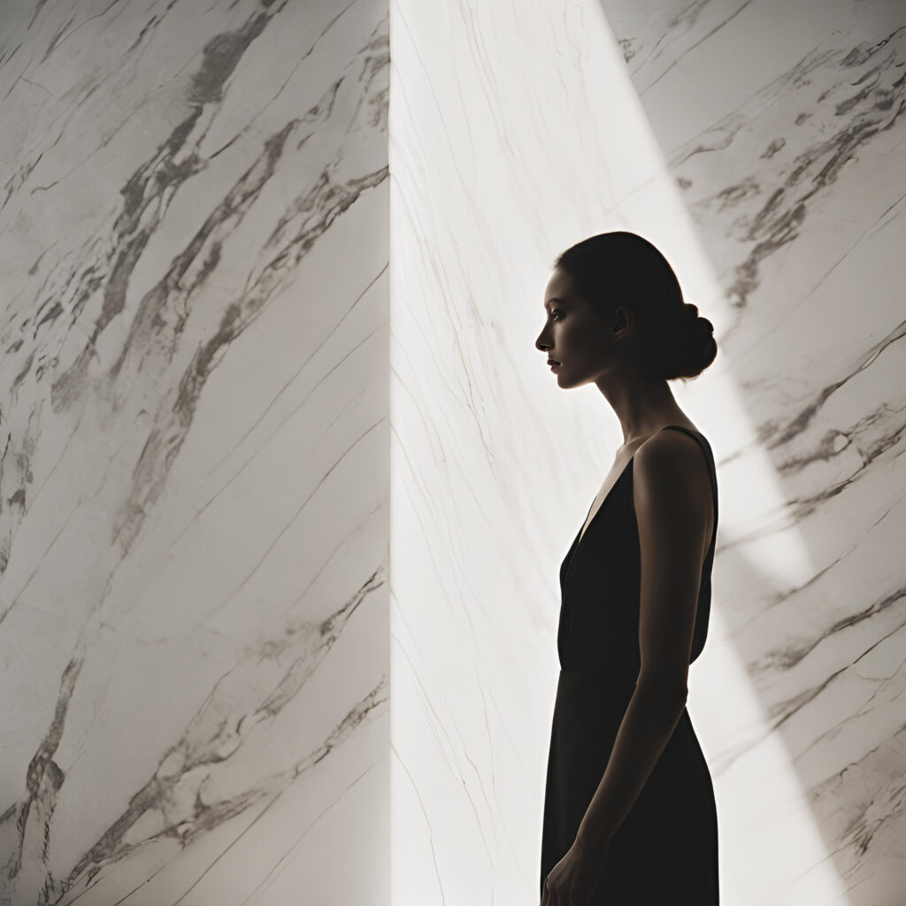 Mujer con fondo de marmol